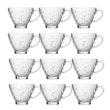 Imagem de Jogo 12 Xícara De Chá De Vidro Flores Clear Lily 220ml Em Casa Tem