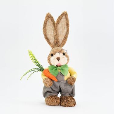 Imagem de Coelho De Páscoa Em Palha Enfeite Coelhinho Fazendeiro 48cm