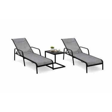 Imagem de Kit 2 Espreguiçadeiras Com Mesa Apoio Aluminio Tela Piscina - Sarah Mó