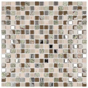 Imagem de Kit 1m² Pastilha de Marmore e Inox 30cm x 30cm Bege/Verde/Marrom Glass