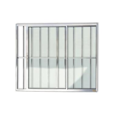 Imagem de Janela de Aluminio de Correr 80x100cm 2 Folhas com Grade e Vidro Liso 
