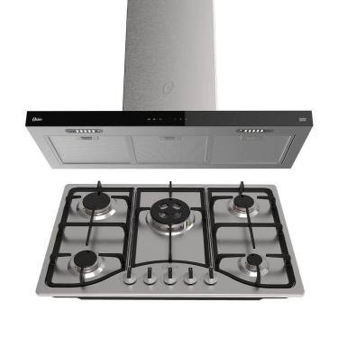 Imagem de Kit Inox Cooktop A Gás 5 Bocas E Coifa De Ilha 90 Cm Oster 220V