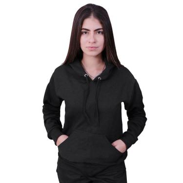 Imagem de Blusa De Frio Moletom Feminina Com Capuz Preta-Feminino