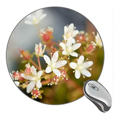Imagem de Mouse pad redondo de fotografia macro branca com flores, mouse pads personalizados