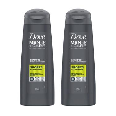 Imagem de Shampoo Dove Men Sports Cabelo Barba e Corpo Frescor Por 24h 200ml (Kit com 2)