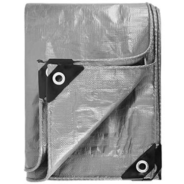 Imagem de Foern Lona à prova d'água com ilhós de metal, lona de sombra para acampamento, tapete de piquenique, abrigo de chuva de emergência, capa externa e uso de acampamento, cinza, 3,5 x 5 m