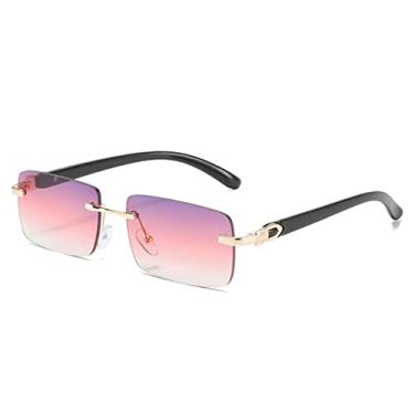 Imagem de Óculos de sol retangulares da moda femininos vintage sem aro lente gradiente oceano tons de óculos uv400 masculino designer óculos de sol, rosa roxo, como a imagem