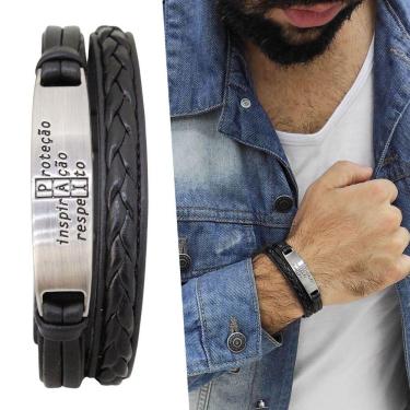 Imagem de Pulseira de Couro Ajustável Masculina Pai Inspiração Proteção Respeito