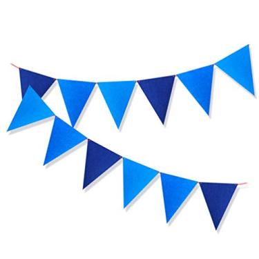 Imagem de Bandeiras de bandeira azul marinho, guirlanda de triângulo de feltro, bunting de quarto de crianças, decoração de chá de bebê de festa de aniversário, 12 peças de pendurar na parede, 2 m