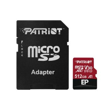 Imagem de Cartão 512GB Micro SDXC com Adaptador SD, Classe 10 U3, Velocidade até 100MB/s, Patriot Ep Series