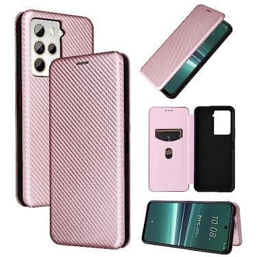 Imagem de ZIRIA Capas flip para smartphone para HTC U23 Pro, capa híbrida de fibra de carbono de luxo PU+TPU proteção total à prova de choque capa flip para HTC U23 Pro capas flip (cor: rosa)
