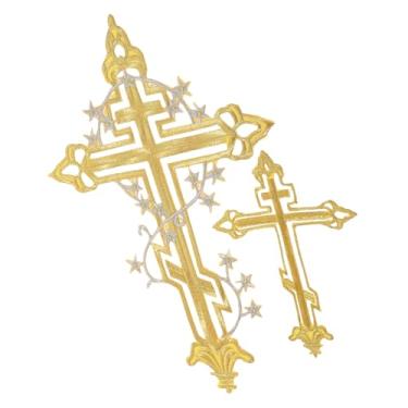 Imagem de Operitacx 2 Unidades Remendo Bordado Estrela Cruz Dourada Remendos De Chapéu Diy Ferro Em Remendos Cristãos Faça Você Mesmo Decoração Dourada Tecido Desenho Animado Pedaço De Ferro Pequeno