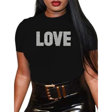 Imagem de Hilinker Camiseta feminina divertida e divertida com estampa de letras, casual, solta, verão, Black Love New, G