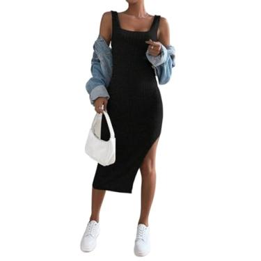 Imagem de Camisa Feminina Solid Split Thigh Tank Dress (Color : Black, Size : L)