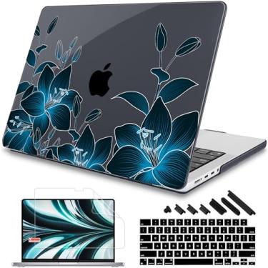 Imagem de Tuiklol Capa para MacBook Pro de 14 polegadas versão 2023-2021 M3 A2918 A2992 / M2 A2779 / M1 A2442 M1/M2 Pro/Max, capa rígida com capa de teclado e protetor de tela para Mac Touch ID, lírios pretos e