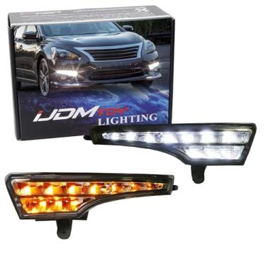 Imagem de iJDMTOY Conjunto de luzes de corrida diurna de LED compatível com Nissan Altima Sedan 2013-2015, ajuste exato conjunto de alta potência alimentado por (10) LED branco xenon como DRL e (10) LED amarelo âmbar como luzes de intermitência