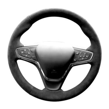 Imagem de Alfanxi Costura manual Itália Alcantara Capa de volante para carro para Chevrolet Bolt EV/Equinox/Malibu/Volt (Alcântara preto + sem listras)