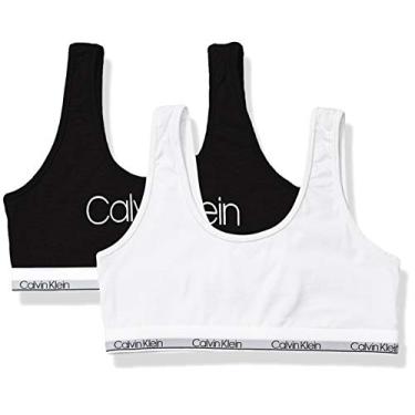 Imagem de Calvin Klein Sutiã de algodão moderno para meninas pequenas, Pacote com 2 - preto com logotipo, branco, G