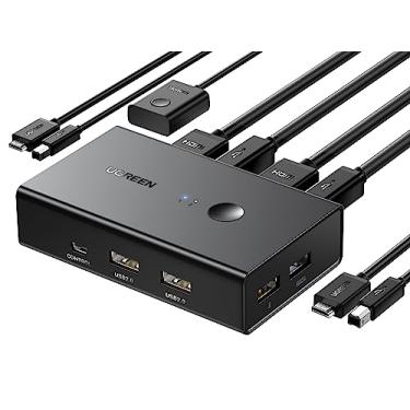 Imagem de UGREEN KVM Switch 1 Monitor 2 Computadores, Compartilhe 4 Portas USB, HDMI KVM Switch para Teclado Mouse Impressora para Um Monitor Suporte 4K@60Hz, HDR, Inclui Controlador de Desktop, 2 Cabo
