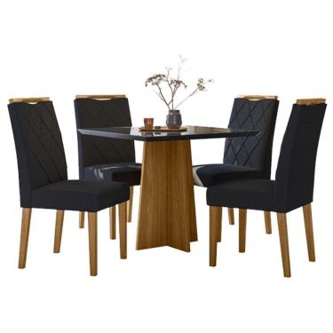 Imagem de Mesa de Jantar Anitta 90x90 cm com Vidro Ype Preto e 4 Cadeiras Sarah Veludo Preto – Ne...