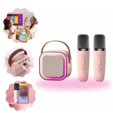 Imagem de Caixinha De Som Karaokê 2 Microfones Bluetooth Portátil - Kapbom, Rosa
