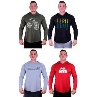 Imagem de Kit 4 Camisetas Manga Longa com Touca Longline Estampada Fitness Musculação Dia-a-Dia-Masculino