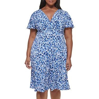 Imagem de Jessica Howard Manga curta feminina estampada malha fit & flare mesa para jantar, Jeans, 17 Plus Size