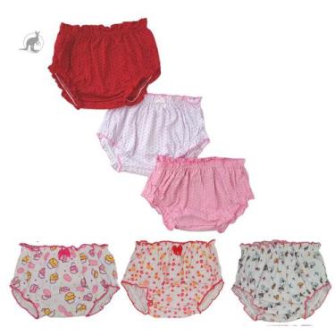 Imagem de Kit 6 Calcinhas Bebê Tapa Fralda Sortidas Graça Menina 1091, M, Creme