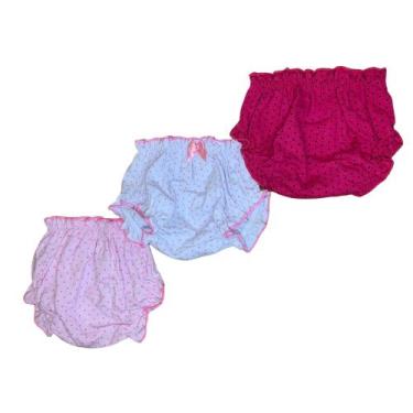 Imagem de Kit 3 Calcinhas Bebe Tapa Fralda  Algodão Graça Menina 1091, M, Rosa