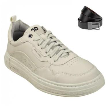 Imagem de Kit Sapatênis Democrata Denim Jake Masculino + Cinto, Bege, 41