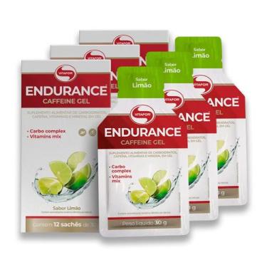 Imagem de Kit 3 Endurance Caffeine Gel Vitafor Caixa 12 Sachês Limão