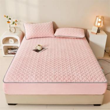 Imagem de Capa de colchão, protetor de colchão, protetor de colchão, de veludo, espesso, quente, macio, respirável, capa protetora contra poeira com bolso profundo, solteiro, Queen, tamanho king, rosa -