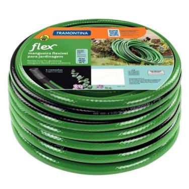Imagem de Mangueira Flex P/Jardim Vd C/Faixa Pt Em Pvc 4Cam 10M Tramontina