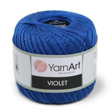 Imagem de Yarn Art 1 novelo violeta, 100 fios de algodão mercerizado, crochê, renda, tricô à mão, bordado, artesanato, artesanato (Saks Blue 4915)
