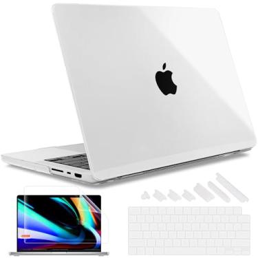 Imagem de May Chen Compatível com MacBook Pro de 16 polegadas modelos A2780 A2485 M2 M1 Pro/Max Chip (versão 2023 2021) com Touch ID, capa rígida de plástico com capa de teclado e protetor de tela, suave e transparente