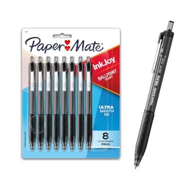 Imagem de Paper Mate® Canetas esferográficas 300RT Effortless Glide, ponta média, 1,0 mm, canos transparentes, tinta preta, 8 unidades