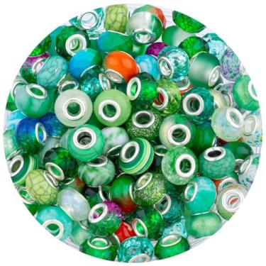 Imagem de LAIDANLA Green Mix Contas de furo grande, 100 peças de resina redonda de 15 mm x 5 mm, plástico, contas soltas de acrílico para fazer joias, pulseira, colar, brincos, chaveiro, presentes DIY