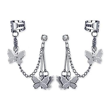 Imagem de WUWEIJIAJIA Brincos pendentes exclusivos e chiques de corrente de borboleta de prata com franja, brincos pendentes para mulheres, meninas, hipoalergênicos, presentes, n/p,
