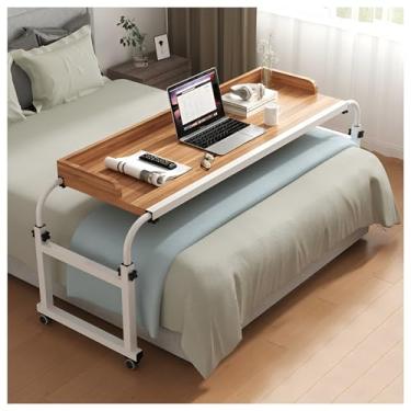 Imagem de Mesa de cama, mesa de cama ajustável em altura e comprimento com 4 rodas bloqueáveis, estações de trabalho de computador móvel para uso em escritório doméstico