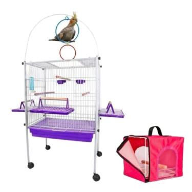 Imagem de Gaiola Viveiro Pássaro Calopsita Triplex com Bolsa Transporte Jelplast (Branco/Lilás)