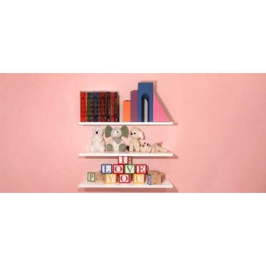 Imagem de Prateleiras brancas em mdf para quarto infantil kit com 03 prateleiras