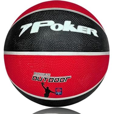 Imagem de Bola Basquete Poker Outdoor Tamanho 7 Resistente Impermeável Quadra Cimento Reforçada Oficial Mirim (Vermelho e Preto)