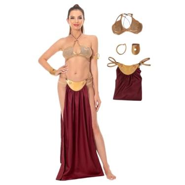 Imagem de Fantasia feminina de princesa escrava roupa de biquíni lingerie sexy sutiã saia vestido fantasias de Halloween para adultos, Princesa Leia, GG