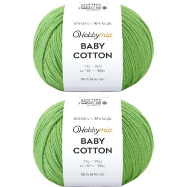 Imagem de HobbyMia Fio de algodão para bebês para crochê - 50 g / 180 m - (2) fio fino, peso esportivo - fio Amigurumi macio para linha de crochê - 60% algodão e 40% acrílico (verde, 2 bolas)