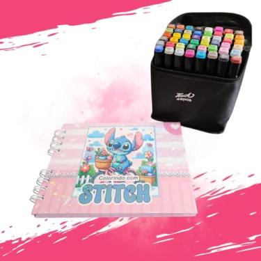 Imagem de Livro de Colorir Ursinhos Canetinhas Touch Marcadores | Kit 1 Livro e 48 Marcadores Coloridos para Pintar Caderno de Colorir Capa Dura com Acetato 50 Páginas | Premium MyBrins (Monstrinho Rosa)