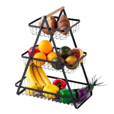 Imagem de Cesto Fruteira De Mesa 47cm Altura 3 Andares Em Metal Organizador Multiuso Frutas Legumes