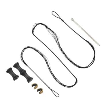 Imagem de PATIKIL Substituição de corda de arco de 122 cm, acessórios de cordas de arco para tiro com arco 12 fios com protetor de dedo e 2 pontos de fixação de latão para arco longo recurvo tradicional, preto