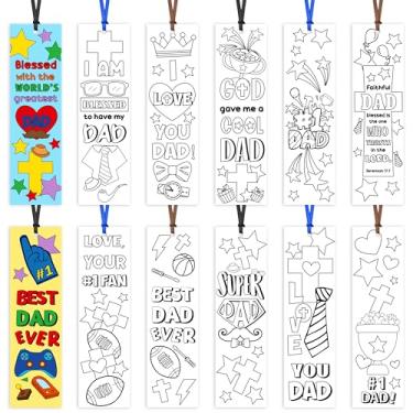 Imagem de Marcadores de página para crianças - 120 peças Feliz Dia dos Pais, faça você mesmo, colorir, em branco, marcador de página para sala de aula, materiais de artesanato para estudantes domingo, escola