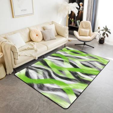 Imagem de Erosebridal Tapete de área com listras geométricas, 1,88 m x 1,8 m, moderno, abstrato, cinza, preto, verde-limão, tapete para uso interno, para crianças, meninos, adolescentes, homens, geométrico