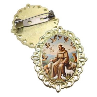 Imagem de Broche Dourado São Francisco Terno Noivo lapela Qualidade Resinado Alt
